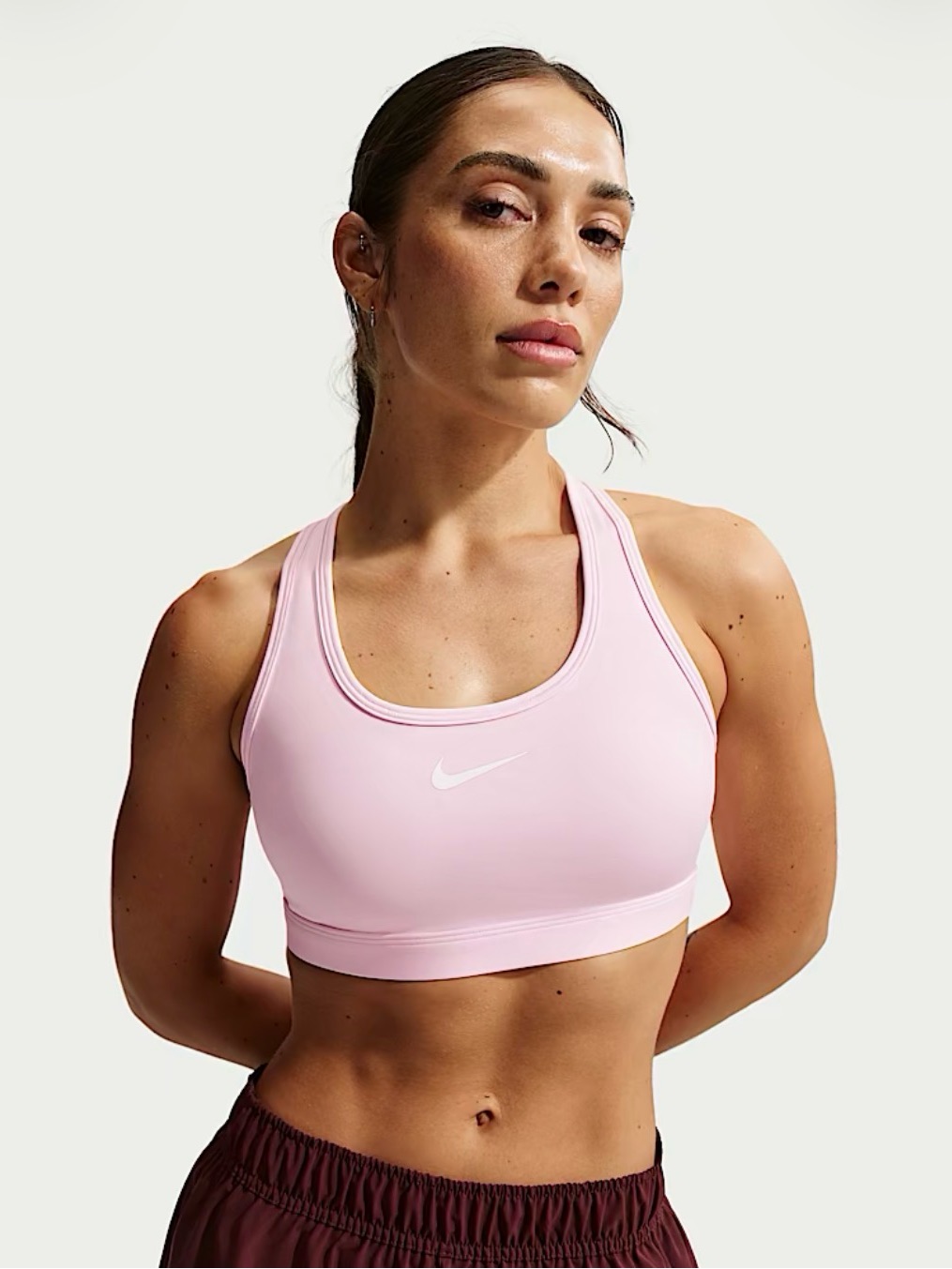 Nike Women’s Large Swoosh Medium Support Padded Racerback Sports Bra Pink Foam